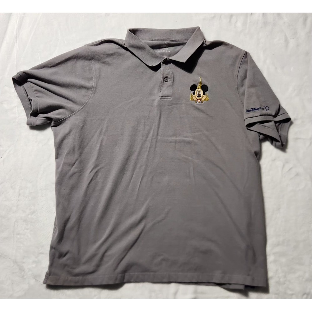 Disney World Polo Shirt 50th Anniversary Mickey Mouse Logo Mens 2XL Gray S/S